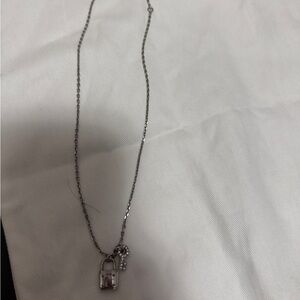 Michael Kors Silver Padlock Necklace with Key Charm